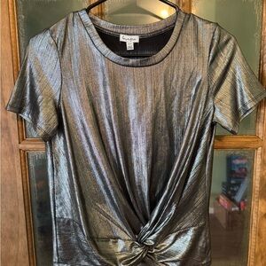 NWT Love Fire Silver Tie Front Graphic Tee